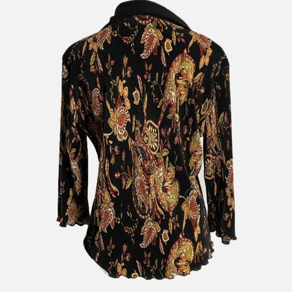 Unbranded Y2K Dark Floral Plissé 3/4 Sleeve‎ Collared Blouse - Picture 2 of 10